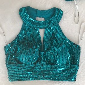 Turquoise Sequined Sherri Hill Two Piece!